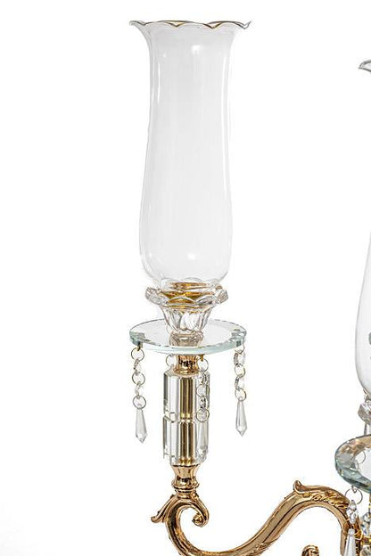 39&quot; Crystal 5-lite Candelabrum W/beads Gold