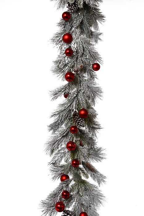 6Ft Mixed Pine Ball Pinecone Garland Green/White/Red