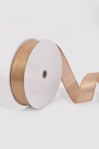 1.5" X 50Yds Wired Stairstep Woven Metallic Ribbon Light Gold