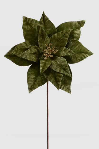 26" Velvet Poinsettia Stem Green