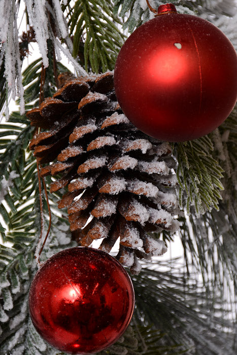 6Ft Mixed Pine Ball Pinecone Garland Green/White/Red