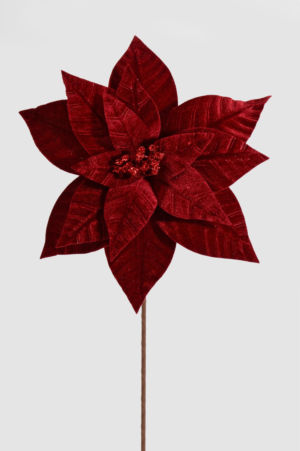 26" Velvet Poinsettia Stem Burgundy
