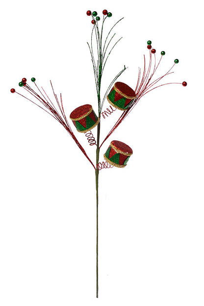 32" Glitter Triple Fantasy Drum Spray Red/Gold/Green