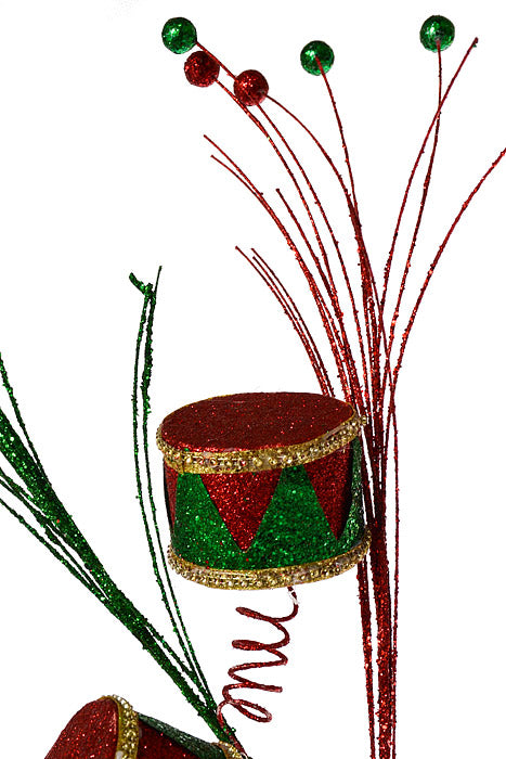 32" Glitter Triple Fantasy Drum Spray Red/Gold/Green
