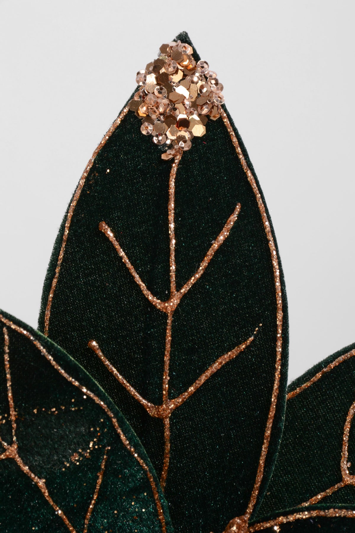 24" Velvet/Sequins Poinsettia Stem Emerald