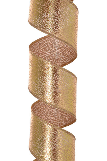 2.5" X 10Yds Wired Crackle Lane Ribbon Gold