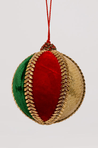 5" Sequin/Velvet Ball Ornament Red/Green