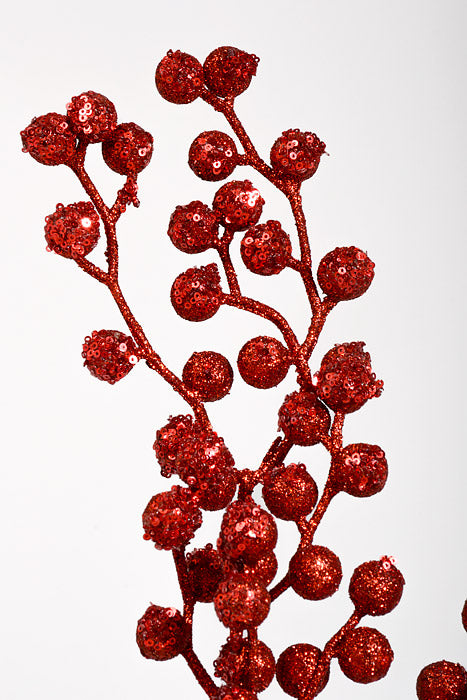 27.5" Glitter Berry Spray Red