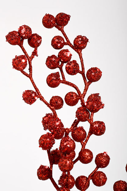 27.5" Glitter Berry Spray Red