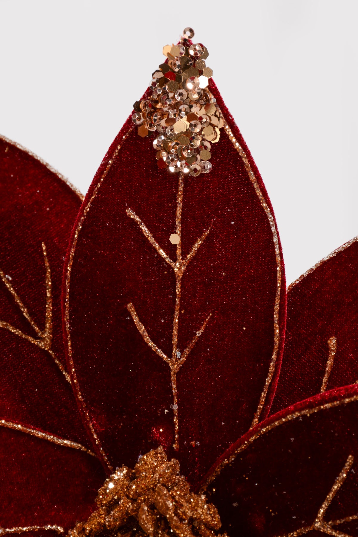 24" Velvet/Sequins Poinsettia Stem Burgundy