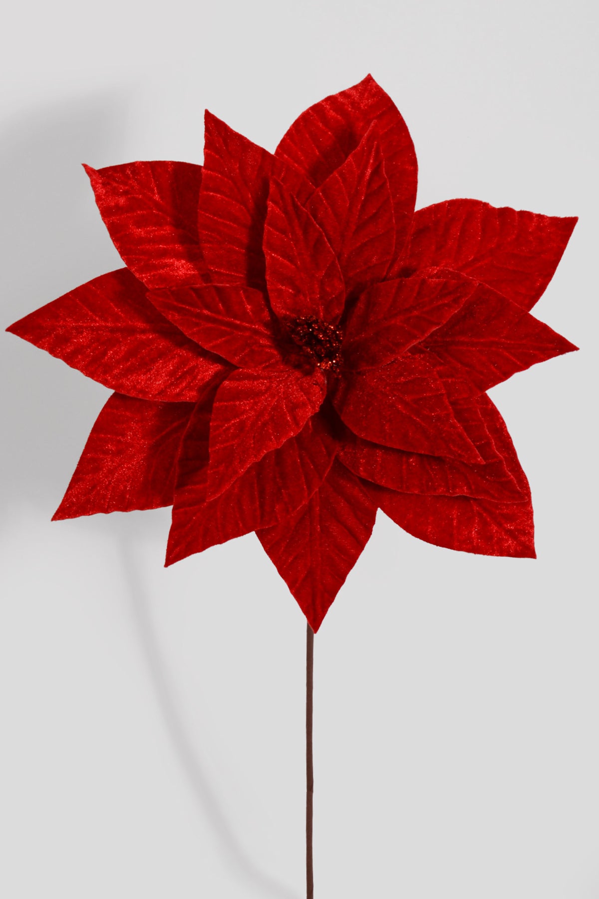 22" Velvet Poinsettia Stem Red
