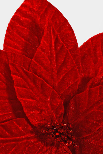22" Velvet Poinsettia Stem Red