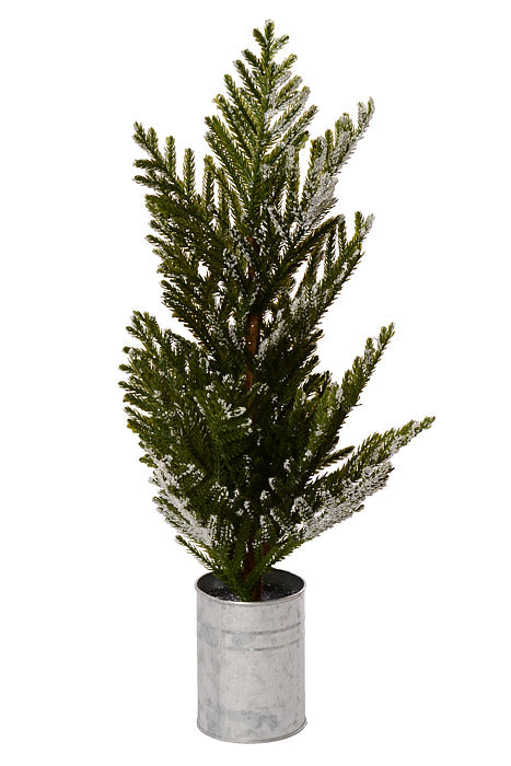 25" Snow Pine Tree With Tin Planter Green