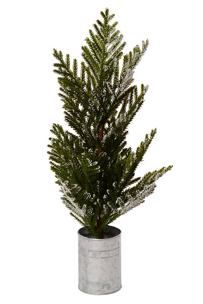 25" Snow Pine Tree With Tin Planter Green