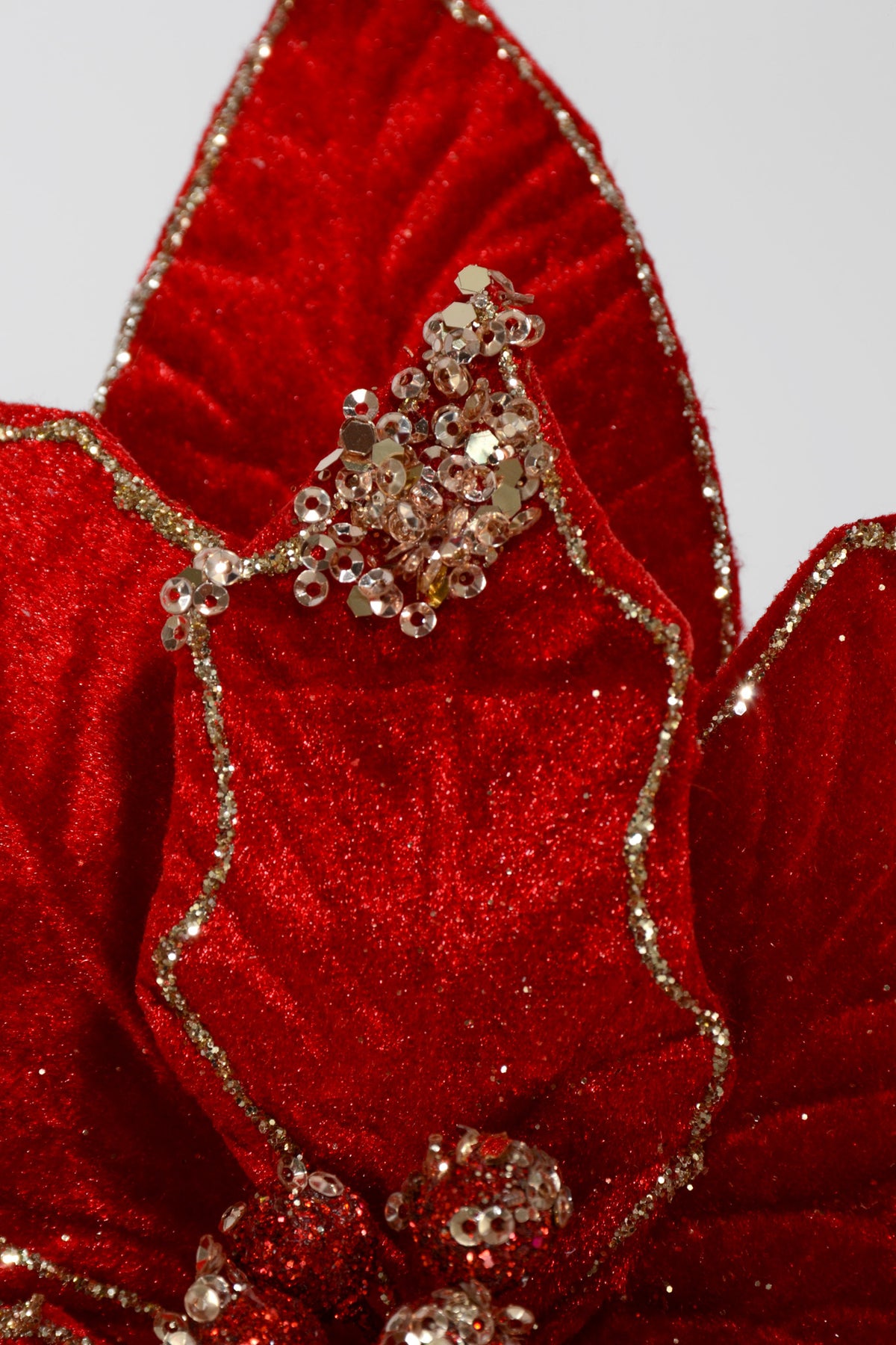 23.5" Velvet/Sequins Poinsettia Stem Red