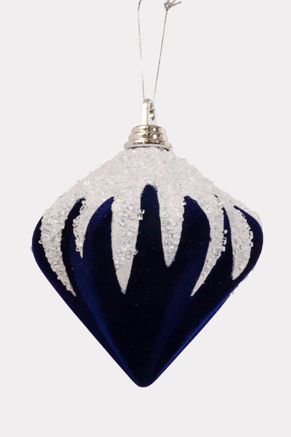 150MM Plastic Flocked Onion W/Ice Ornament Midnight Blue