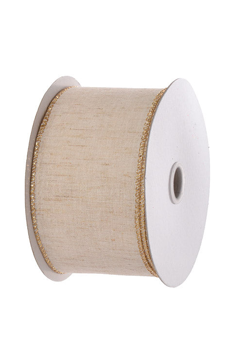 2.5" X 10Yds Ivory Canvas/Gold Metallic Edge Ribbon Ivory/Gold