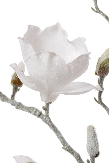 40" Glittered Magnolia Spray White