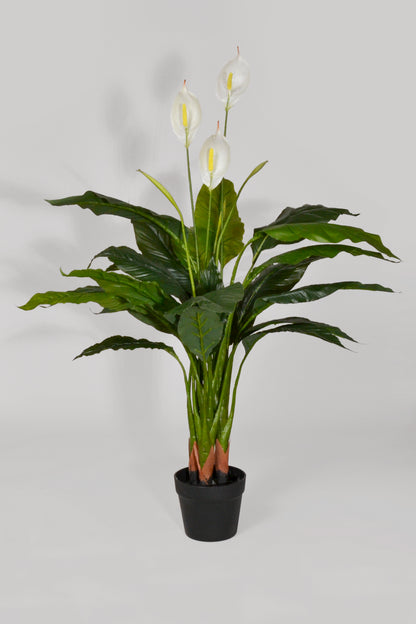 42" Artificial Spathiphyllum Plant In Black Pot Green