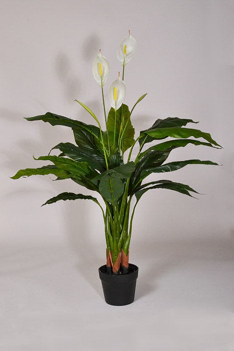 42" Artificial Spathiphyllum Plant In Black Pot Green