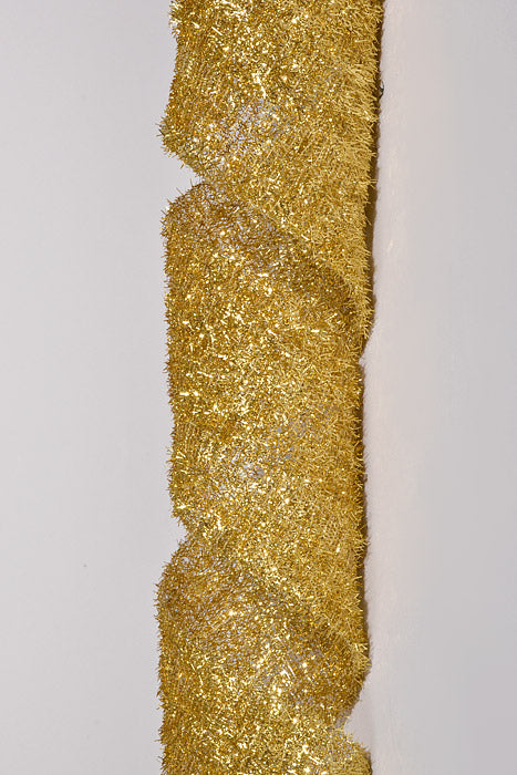 4" X 10Yds Wired Long Confetti Metallic Ribbon Gold