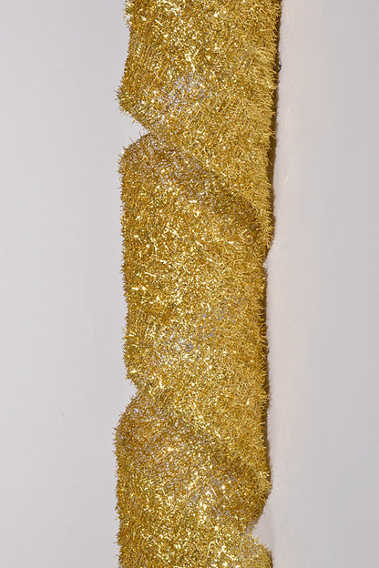 4" X 10Yds Wired Long Confetti Metallic Ribbon Gold