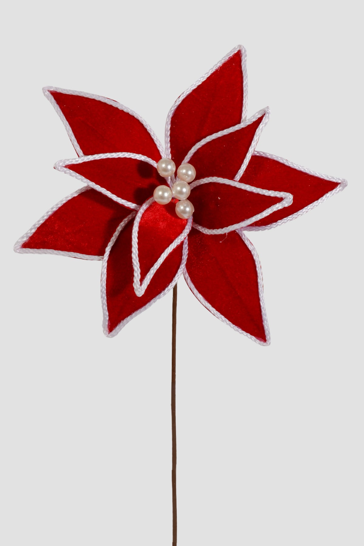 23" Velvet Poinsettia Stem W/Rope Edge Red