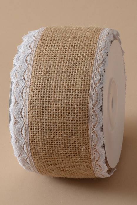 3" X 10yds Jute Ribbon Burlap W/lace Natural/white