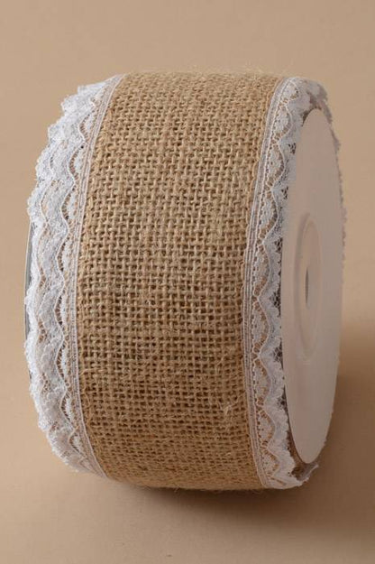 3" X 10yds Jute Ribbon Burlap W/lace Natural/white