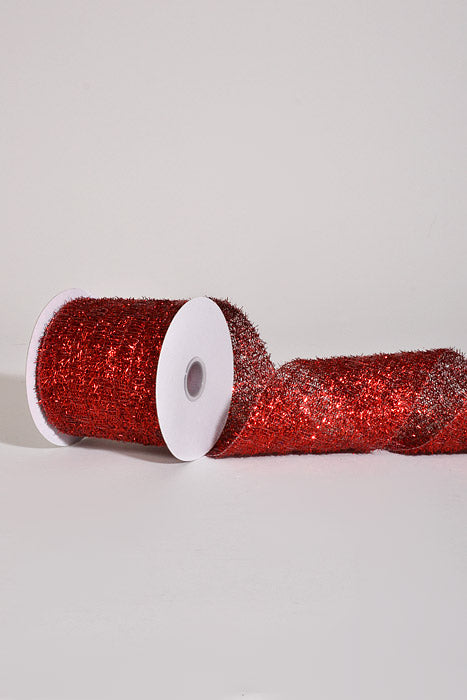 4" X 10Yds Wired Long Confetti Metallic Ribbon Red