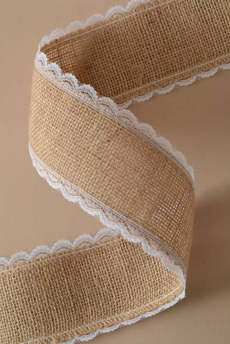 3" X 10yds Jute Ribbon Burlap W/lace Natural/white