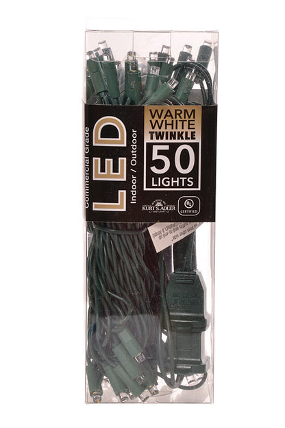 25.5Ft Ultra 50 Light Twinkle Led Green Wire Light Set Warm White