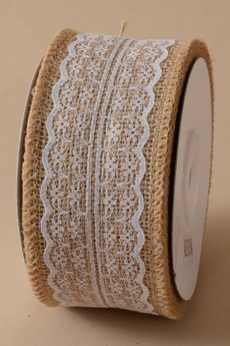 2.30" X 10yds Jute Ribbon Burlap W/lace Natural/white