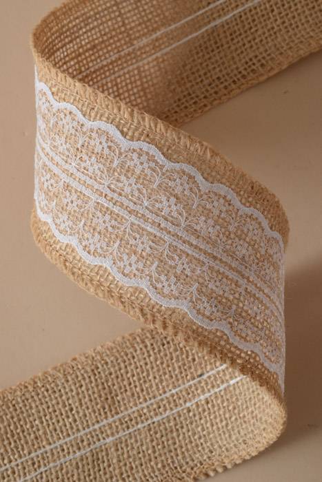 2.30" X 10yds Jute Ribbon Burlap W/lace Natural/white
