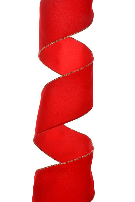 4" X 50Yds Wired Velvet With Edge Ribbon Red/Gold