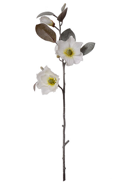 32" Glittered Magnolia Spray White