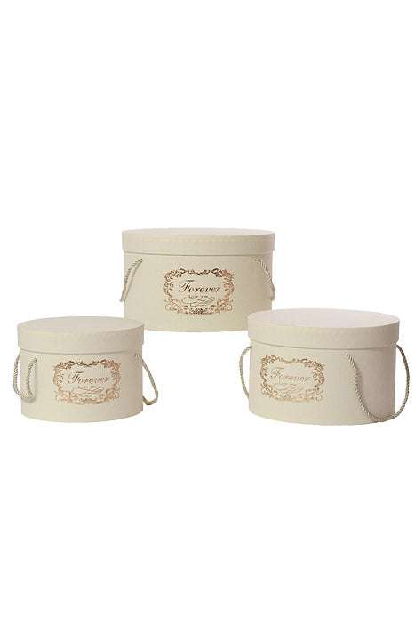 7.25" / 8.75" / 10" Round Gift Box With Lid Ribbon Ivory Set/3