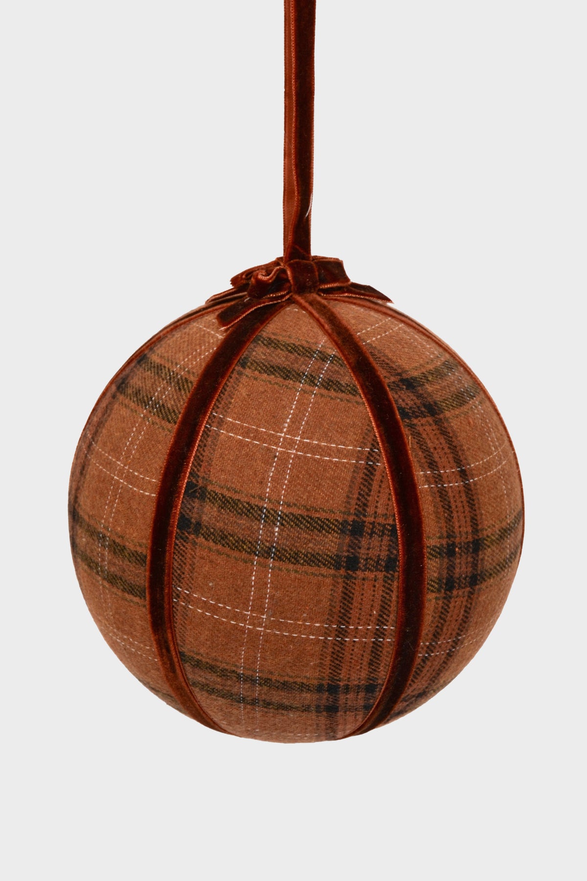 6" Plaid Velvet Ball Ornament Brown