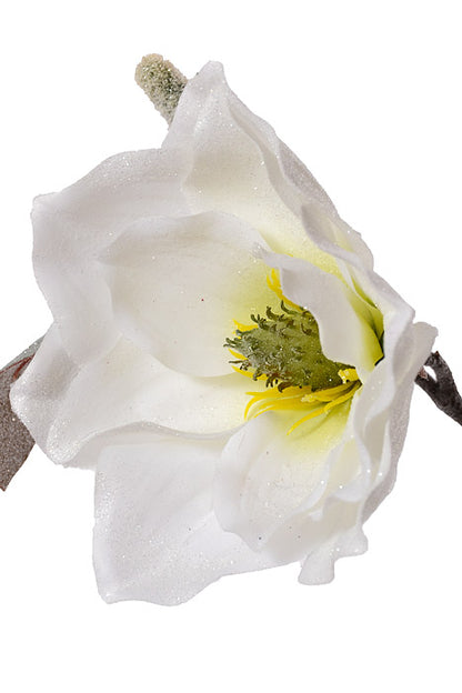 32" Glittered Magnolia Spray White