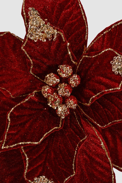 23.5" Velvet/Sequins Poinsettia Stem Burgundy