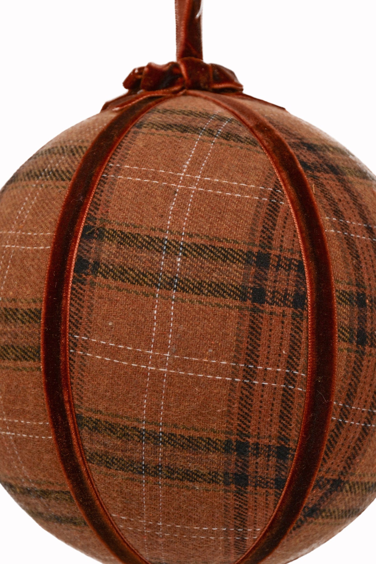 6" Plaid Velvet Ball Ornament Brown