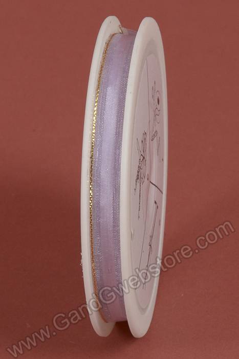 3/8" X 25yds Pull Bow Ribbon W/gold Trim Lavender