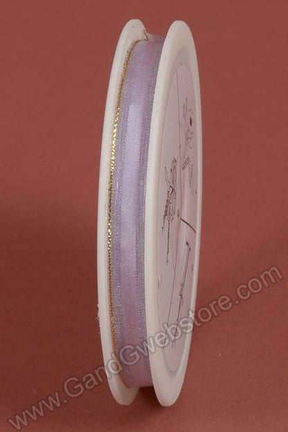 3/8" X 25yds Pull Bow Ribbon W/gold Trim Lavender