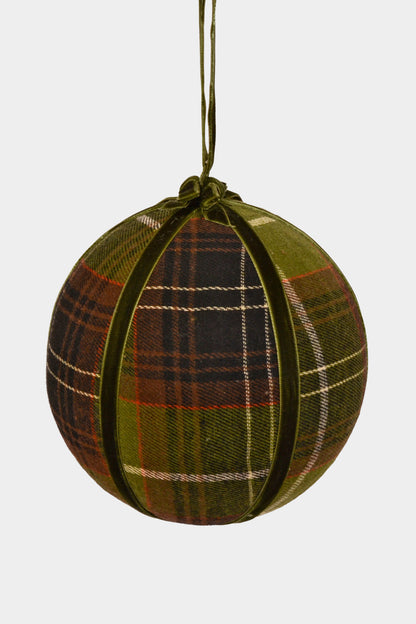 6" Plaid Velvet Ball Ornament Green