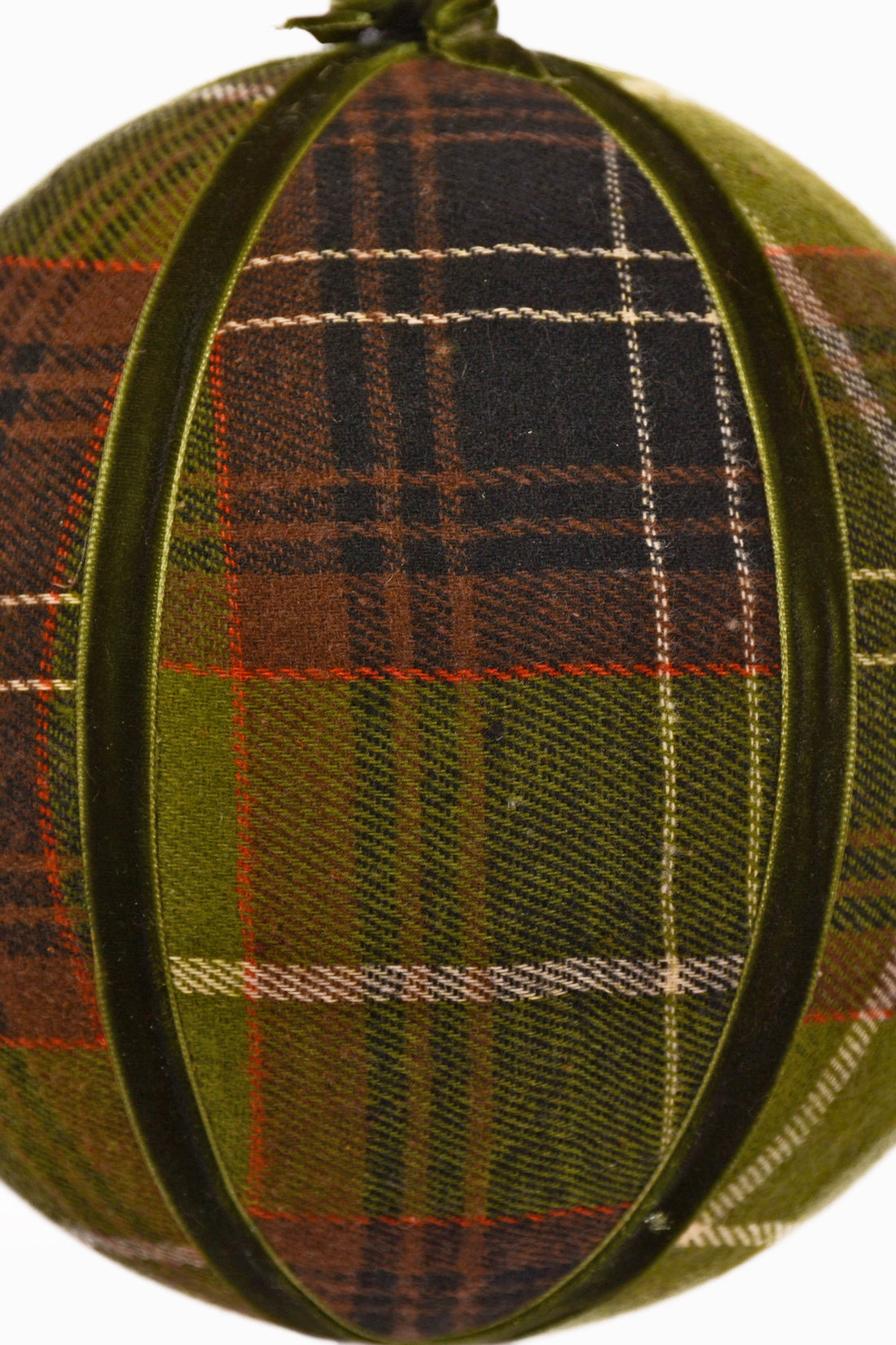 6" Plaid Velvet Ball Ornament Green