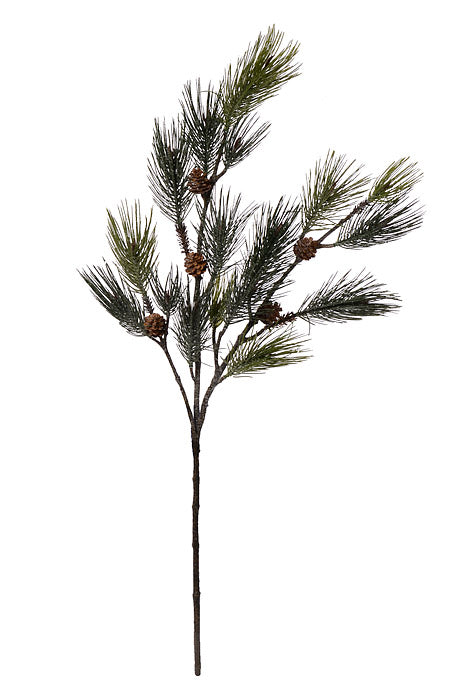 48"  Frosted Pine Spray With Pine Cone Green/Bright