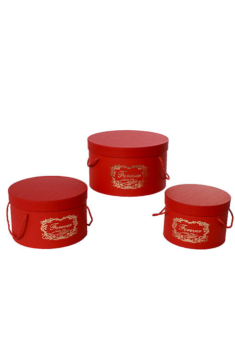 7.25" / 8.75" / 10" Round Gift Box With Lid Ribbon Red Set/3