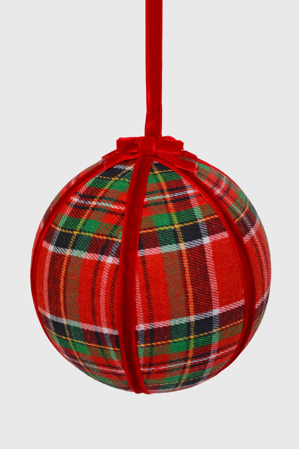6" Plaid Velvet Ball Ornament Red