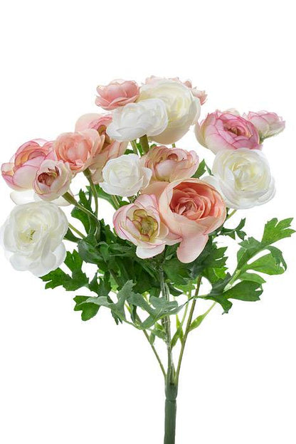 10" Silk Mini Ranunculus Bush Pink/ivory