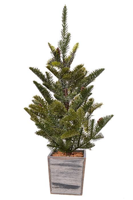 25.5" English Fir Tree in Wood Planter Natural Green